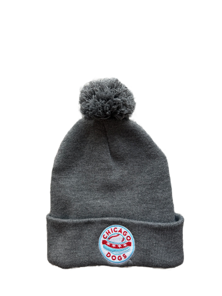 Chicago Dogs Primary Logo Cuffed Pom Knit Winter Hat - Gray