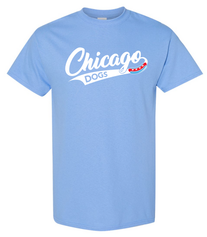 DOGS MEN'S SCRIPT LOGO SS TEE-LIGHT BLUE