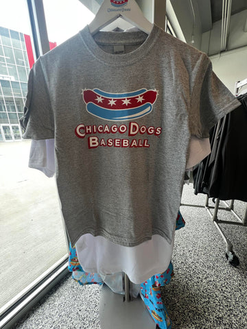 Chicago Dogs Youth Secondary Logo Short Sleeve Basic Tee - Grey-Red Font