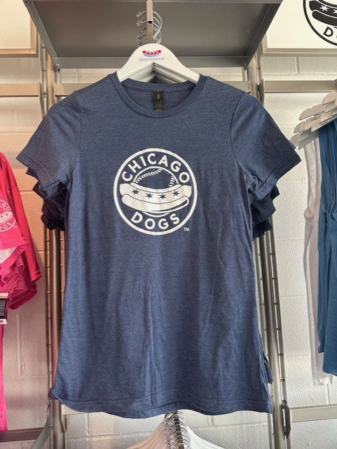 WOMEN'S NAVY CIRCLE HOT DOG LOGO TEE