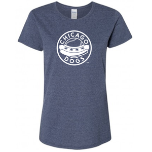 WOMEN'S NAVY CIRCLE HOT DOG LOGO TEE