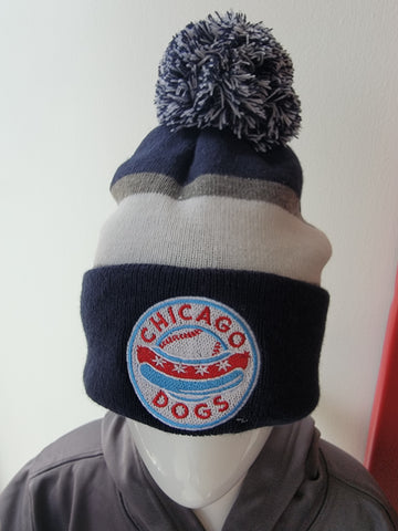 Chicago Dogs Primary Logo Cuffed Pom Knit Winter Hat - Blue/White/Gray