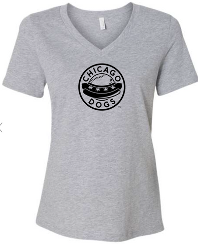 Chicago Dogs Women V Neck Grey-Black Circle Logo