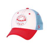 Chicago Dogs Zephyr Primary Logo Trucker Mesh Snapback Hat - Light Blue/Red/White - Chicago Dogs Team Store