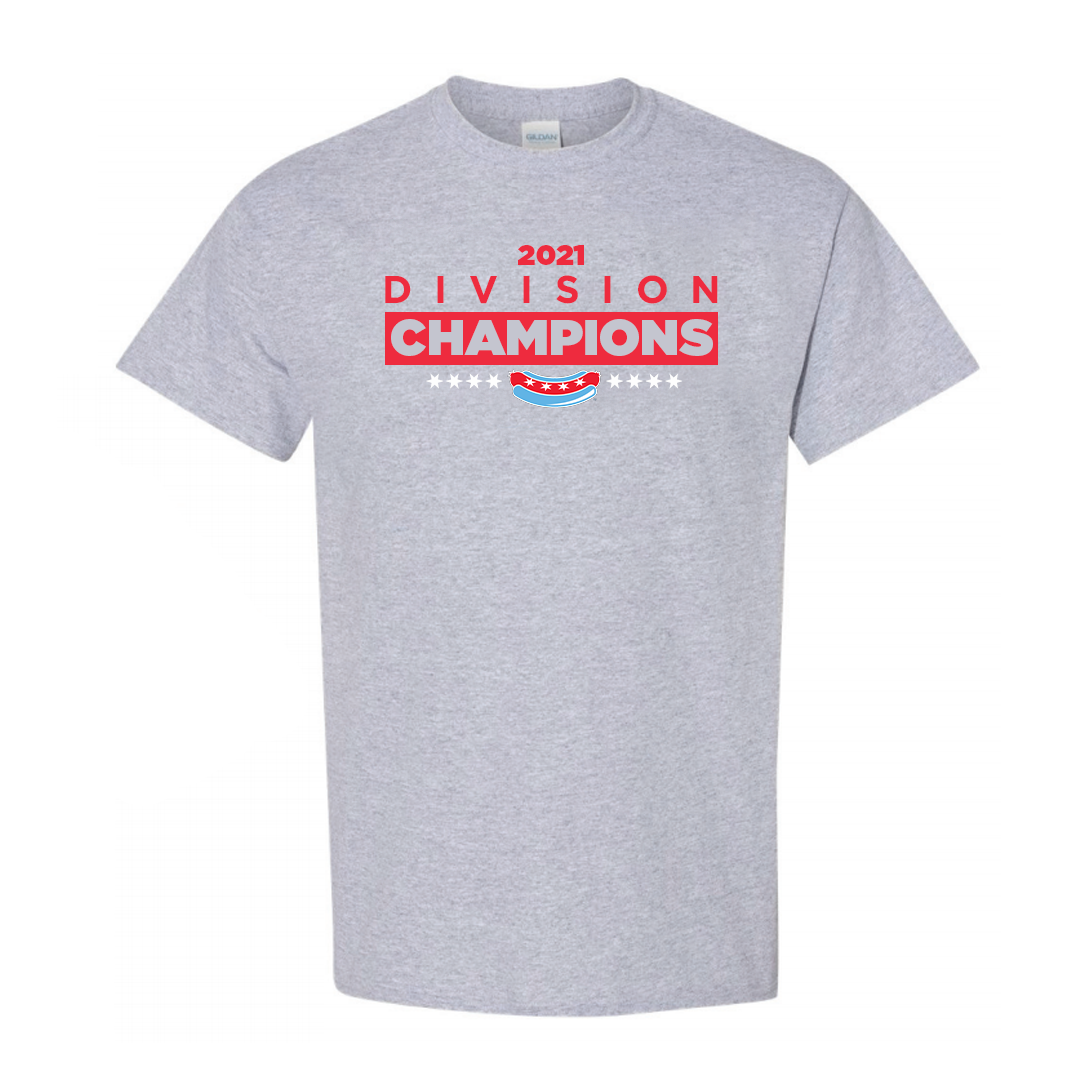 Chicago Dogs Mens 2021 Division Champions Short Sleeve Tee - Heather Grey - Chicago Dogs Team Store