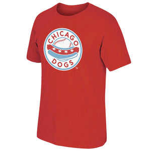 Chicago Dogs Mens Primary Logo Short Sleeve Basic Tee - Red - Chicago Dogs Team Store