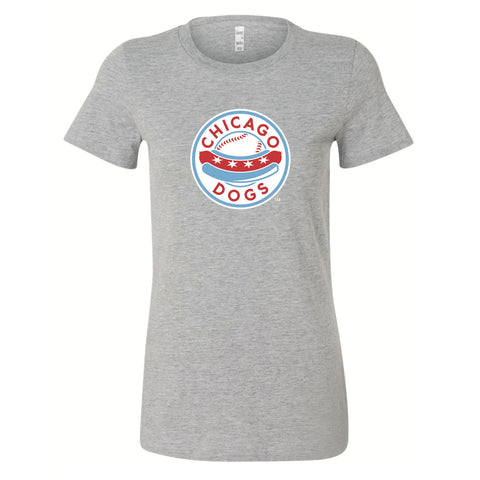 Chicago Dogs Womens Primary Logo Short Sleeve Basic Tee - Heather Grey - Chicago Dogs Team Store