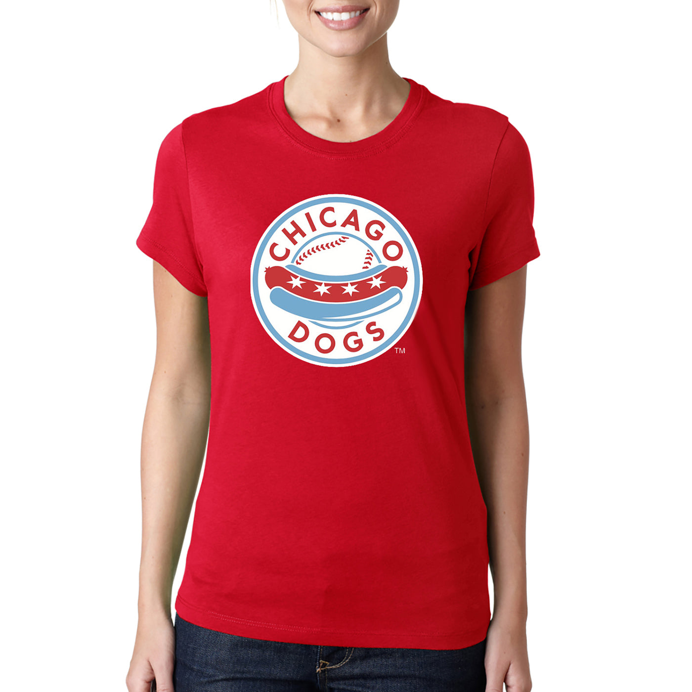 Chicago Dogs Womens Primary Logo Classic Fit Short Sleeve Tee - Red - Chicago Dogs Team Store