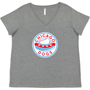 CHICAGO DOGS WOMENS CURVY FIT V-NECK GREY