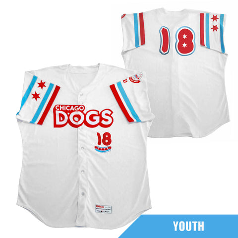 Chicago Dogs Wilson Pro Fusion Youth #18 Replica Home Jersey - White - Chicago Dogs Team Store
