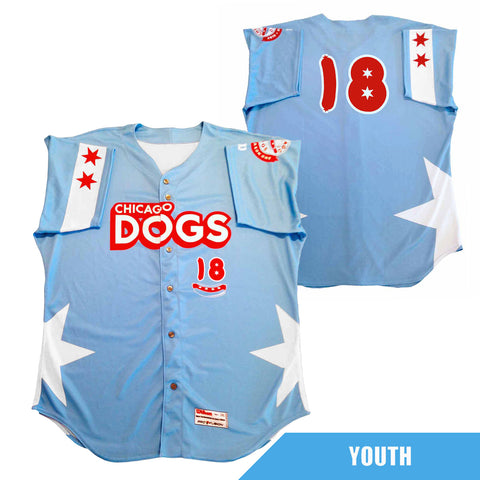 Chicago Dogs Wilson Pro Fusion Youth #18 Replica Road Jersey - Light Blue - Chicago Dogs Team Store