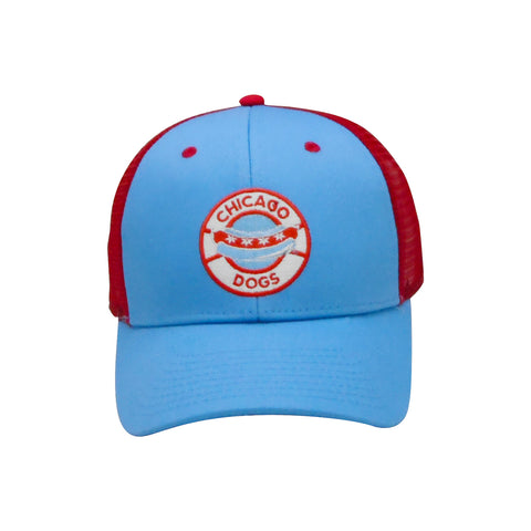 CHICAGO DOGS TRUCKER HOT DOG ICON ADJUSTABLE HAT - LT BLUE AND RED
